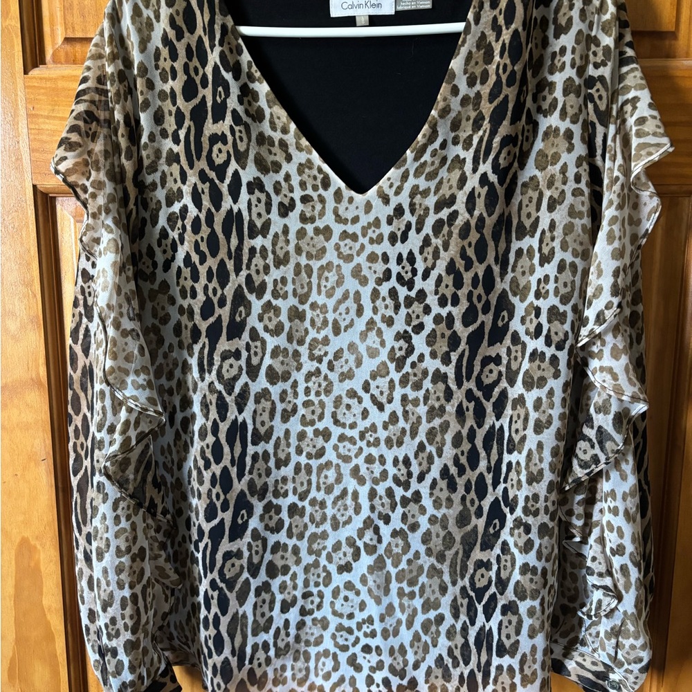Calvin Klein Animal Print Blouse - Brown and Black
